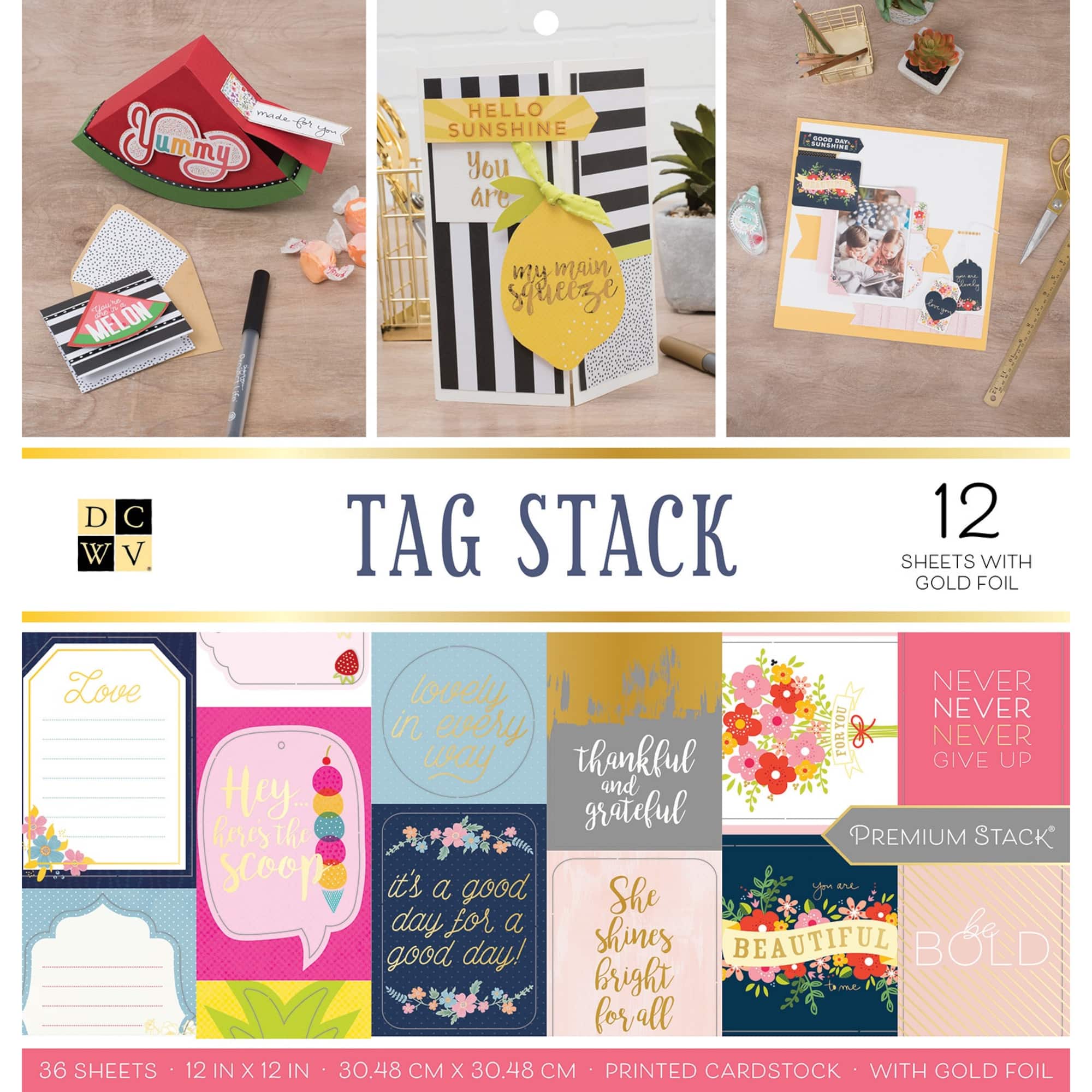 DCWV® 12" x 12" Tag Stack Double‑Sided Cardstock Stack, 36 Sheets